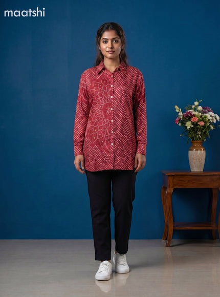 Maroon Crepe Silk Bandhani Printed Women Shirt