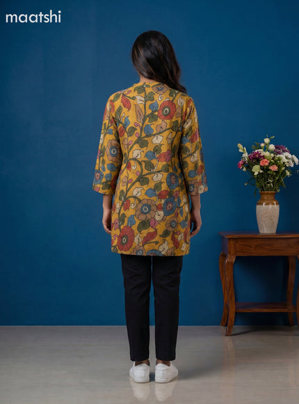 Mustard Yellow Muslin Kalamkari Printed Women Shirt