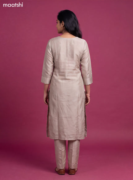 Beige Tissue Embroidery Work Straight Suit