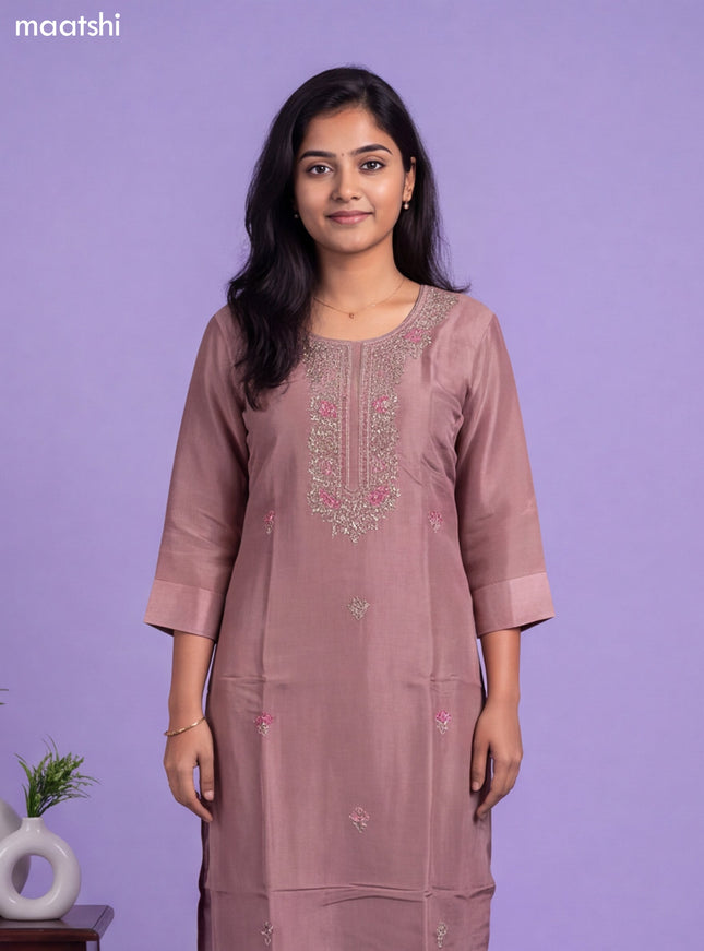 Pink Tissue Embroidery Work Straight Suit