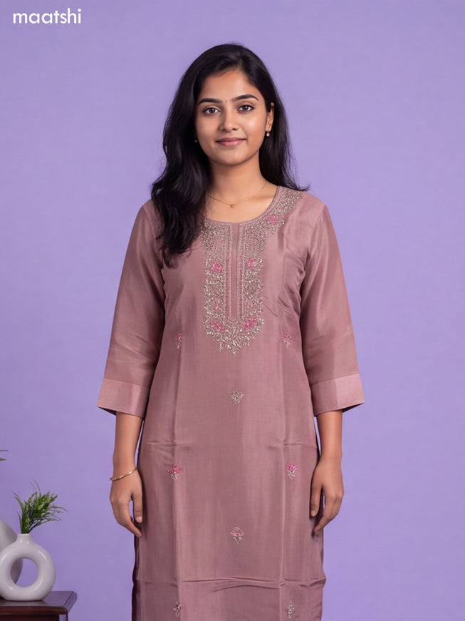 Pink Tissue Embroidery Work Straight Suit