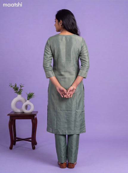 Green Tissue Embroidery Work Straight Suit