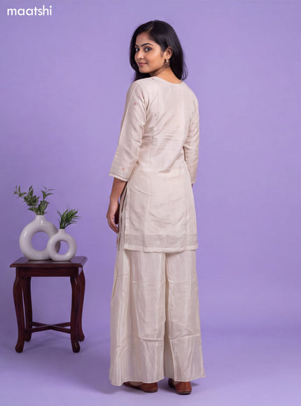 Cream Tissue Embroidery Work Straight Suit