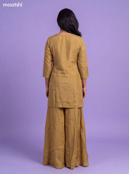Mustard Yellow Tissue Embroidery Work Straight Suit