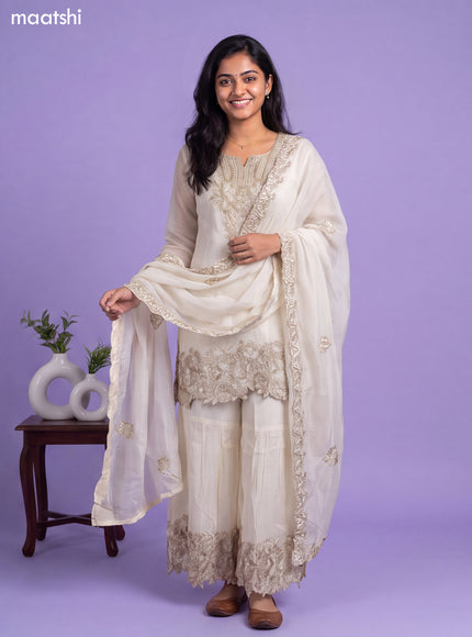 Off White Art Silk Embroidery Work Straight Suit