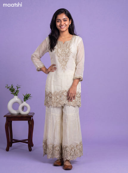 Off White Art Silk Embroidery Work Straight Suit