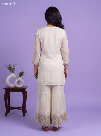 Off White Art Silk Embroidery Work Straight Suit