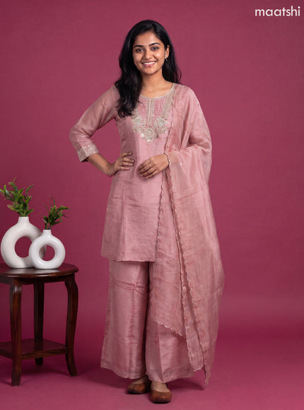 Pink Tissue Embroidery Work Anarkali Suit