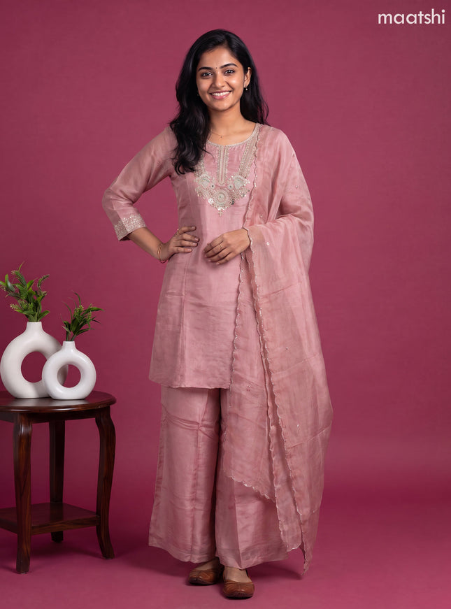 Pink Tissue Embroidery Work Anarkali Suit