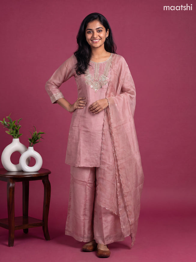 Pink Tissue Embroidery Work Anarkali Suit