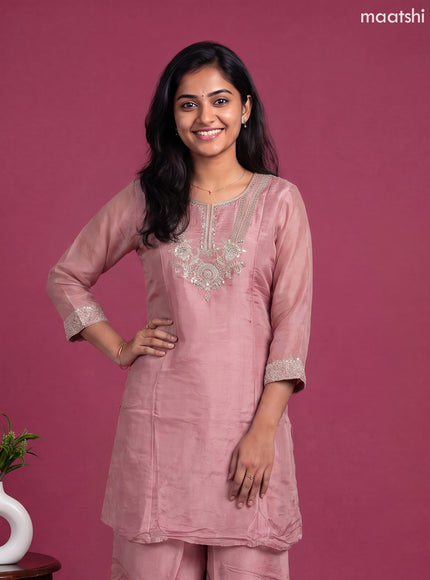 Pink Tissue Embroidery Work Anarkali Suit