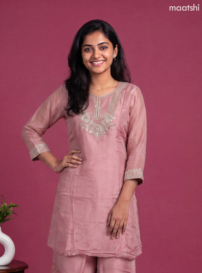 Pink Tissue Embroidery Work Anarkali Suit
