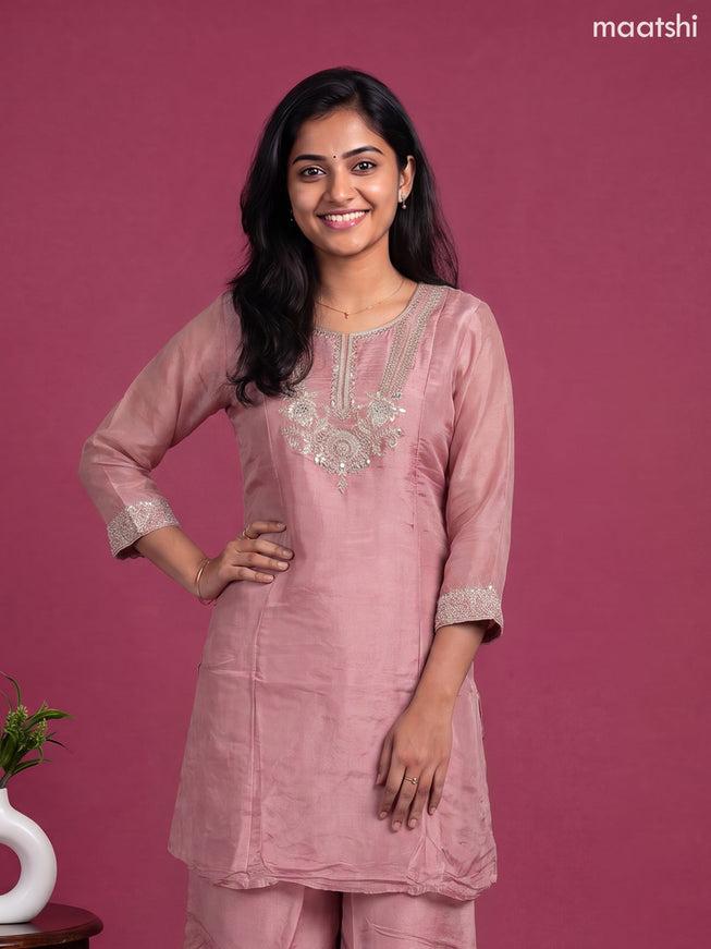 Pink Tissue Embroidery Work Anarkali Suit