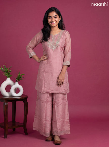 Pink Tissue Embroidery Work Anarkali Suit
