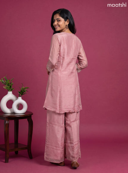 Pink Tissue Embroidery Work Anarkali Suit