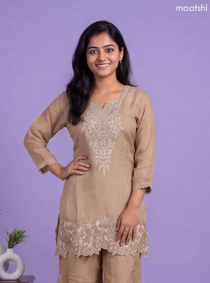 Beige Art Silk Embroidery Work Anarkali Suit