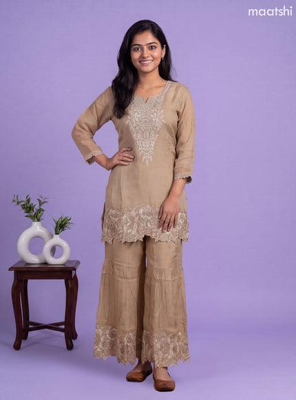 Beige Art Silk Embroidery Work Anarkali Suit