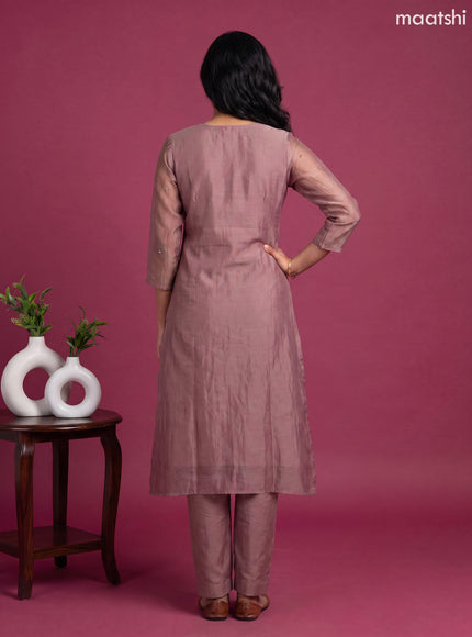 Pastel Pink Tissue Embroidery Work A-line Suit