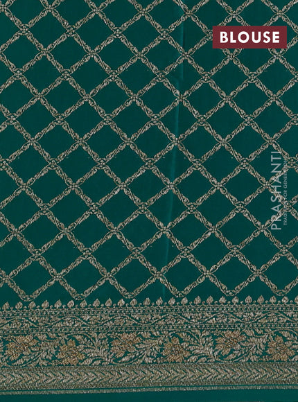 Banarasi crepe saree teal green with half & half style and woven border