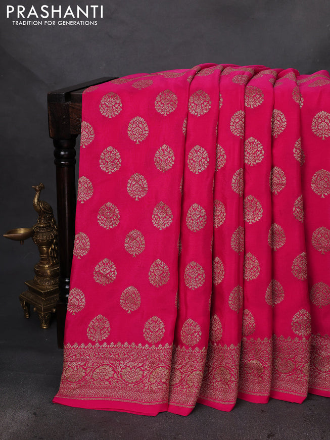 Banarasi crepe saree pink with half & half style and woven border
