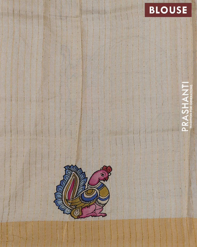 Pure tussar silk saree cream with kalamkari applique work