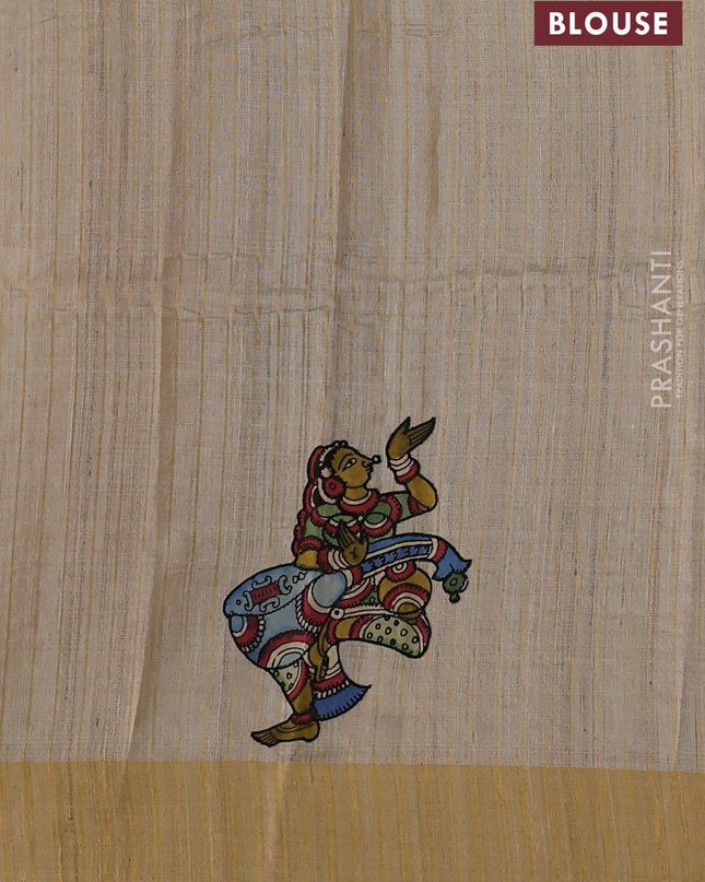 Pure tussar silk saree beige with kalamkari applique work