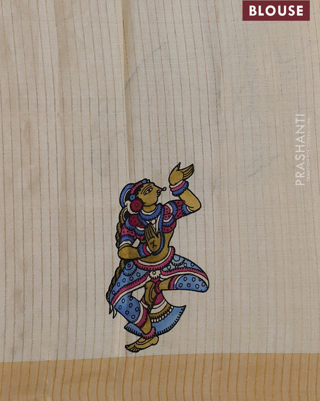 Pure tussar silk saree cream with kalamkari applique work