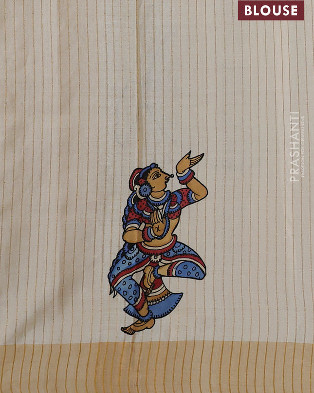 Pure tussar silk saree cream with kalamkari applique work