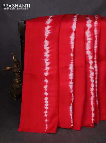Printed silk saree red and yellow with shibori prints and kalamkari hand painted pallu & blouse