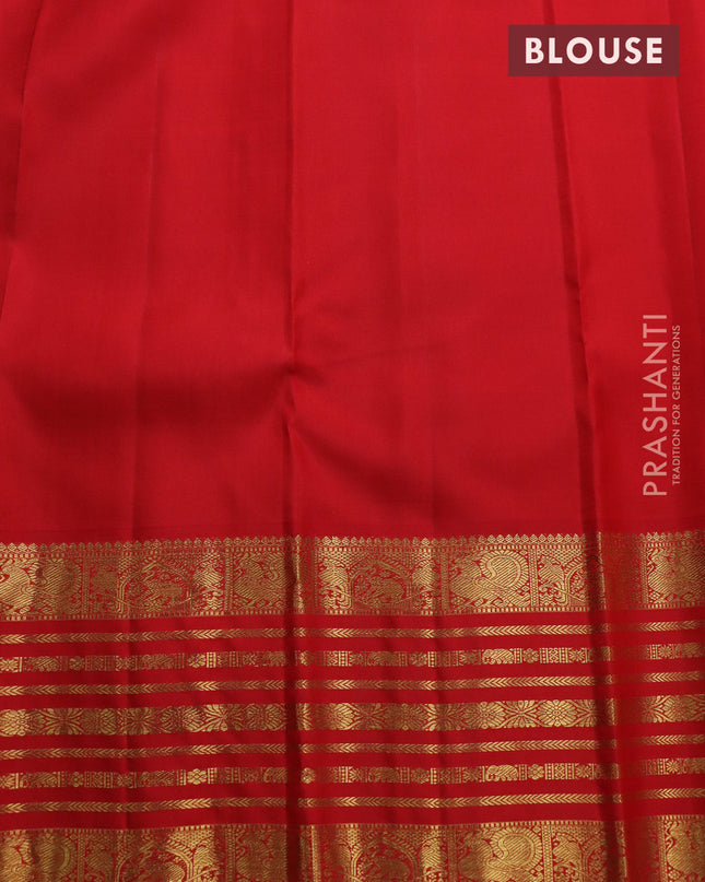 Pure kanchipuram silk saree deep jamun and red with zari woven buttas and zari woven korvai border