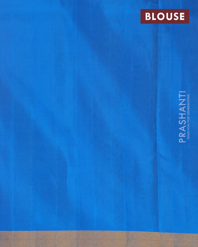 Pure uppada silk saree yellow and cs blue with silver & gold zari woven buttas and rich zari border