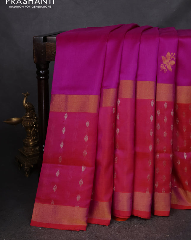 Pure uppada silk saree pink and dual shade of pinkish orange with zari woven buttas and long zari woven butta border