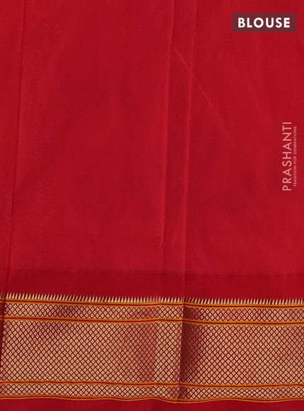 Pure paithani silk saree teal green shade and red with allover zari woven buttas and paithani weaving pallu