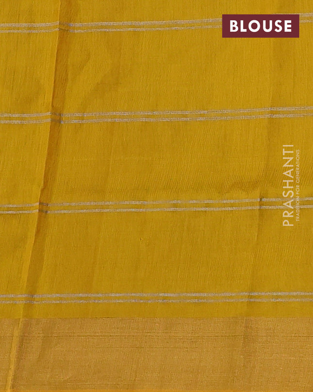 Pure uppada silk saree green and mustard yellow with allover silver & gold zari weaves and long zari woven border
