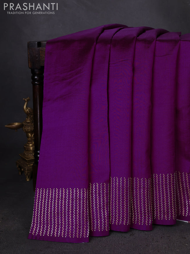 Banarasi poona silk saree purple with plain body and zari woven border