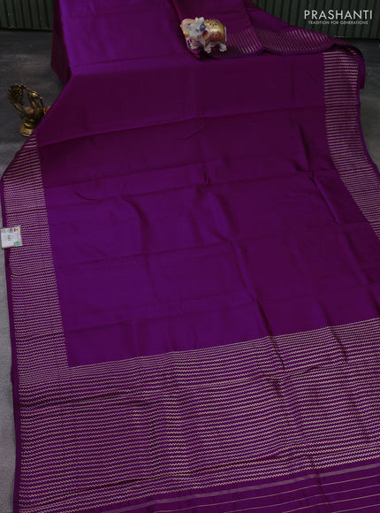 Banarasi poona silk saree purple with plain body and zari woven border