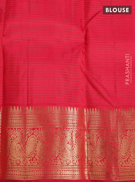 Pure kanchipuram silk saree manthulir green and red with allover zari checks & buttas and annam zari woven border