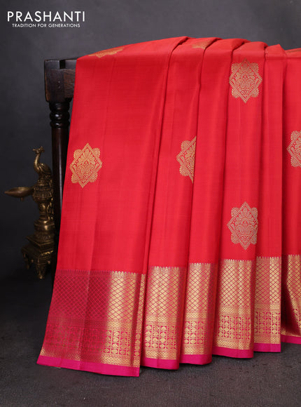 Pure kanchipuram silk saree orange and pink with zari woven buttas and zari woven border