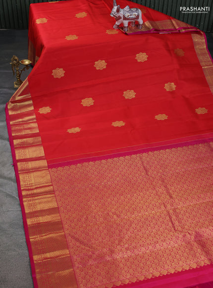 Pure kanchipuram silk saree orange and pink with zari woven buttas and zari woven border