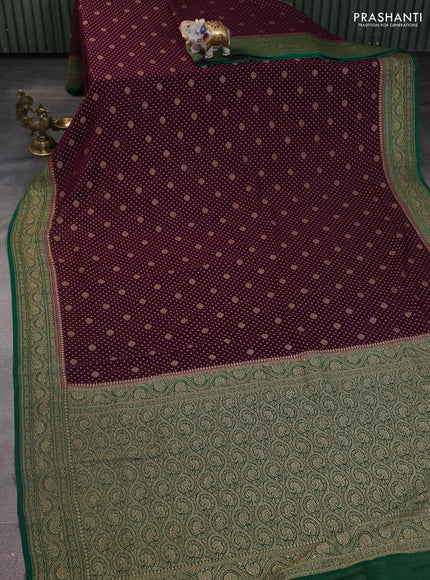Banarasi georgette saree wine shade and green with allover woven buttas and woven border
