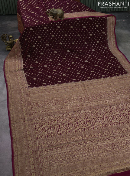 Banarasi georgette saree wine shade and pink with allover woven buttas and woven border