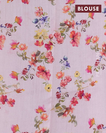 Pure organza silk saree baby pink with allover zari strip & floral digital prints and floral digital printed border