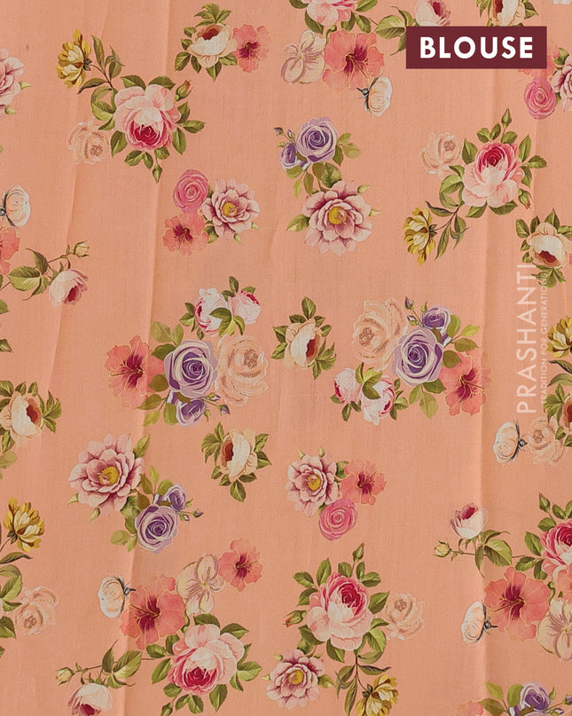 Pure organza silk saree orange with allover floral digital prints & zari stripe pattern in borderless style