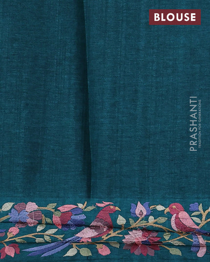 Semi tussar saree green with allover zari checked pattern and embroidery border