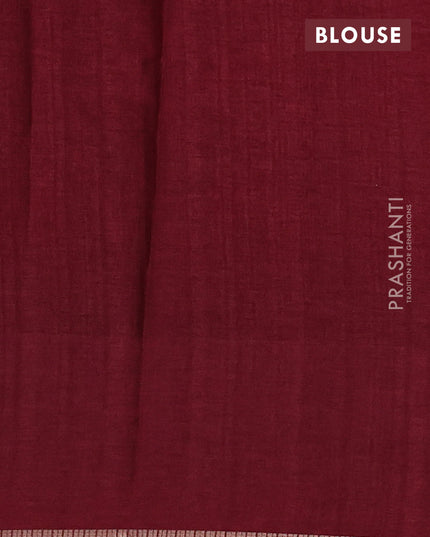 Semi tussar saree maroon with allover zari checked pattern and embroidery border