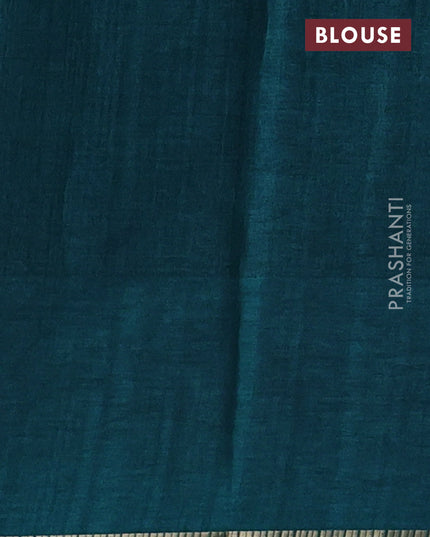 Semi tussar saree green with allover zari checked pattern and embroidery border