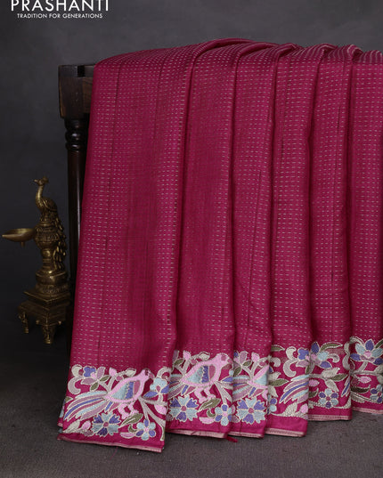 Semi tussar saree pink with zari weaves and embroidery border