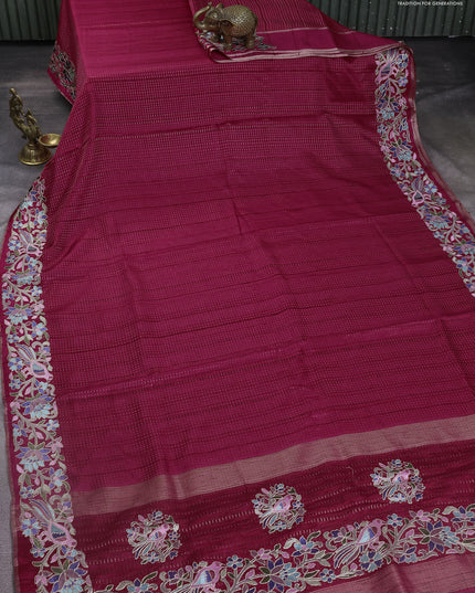 Semi tussar saree pink with zari weaves and embroidery border