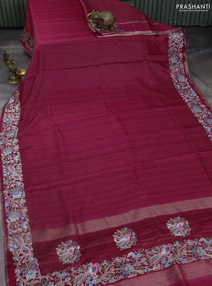 Semi tussar saree pink with zari weaves and embroidery border
