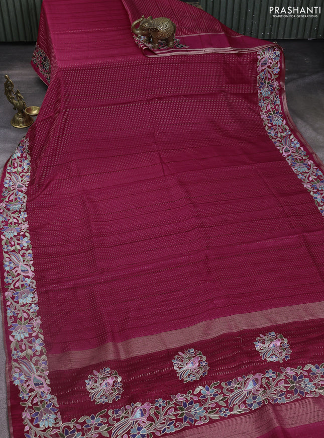 Semi tussar saree pink with zari weaves and embroidery border